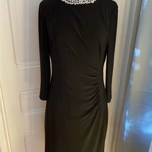 Ralph Lauren Figure Flattering Black Dress Rhinestone Neck 6 Holiday Old Money